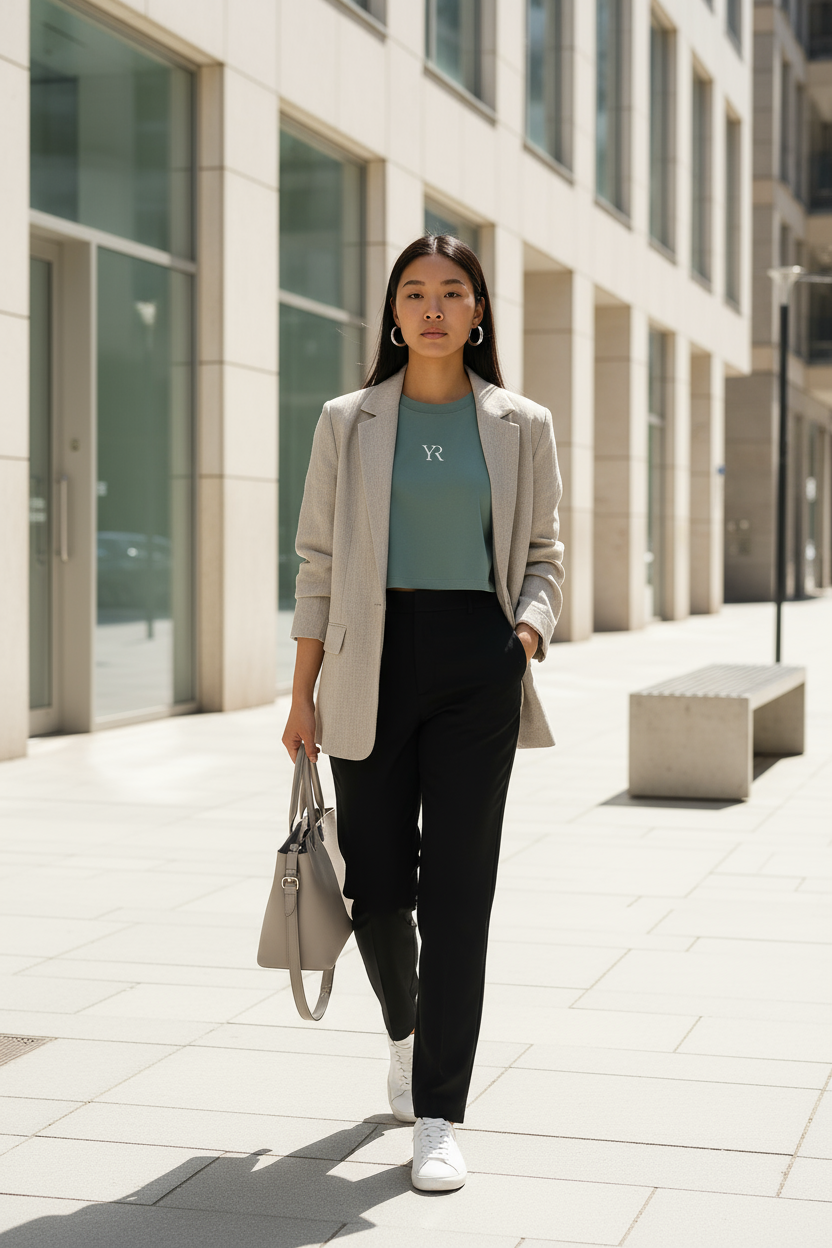 T-shirt coton peigné — Crop top — Vert minéral