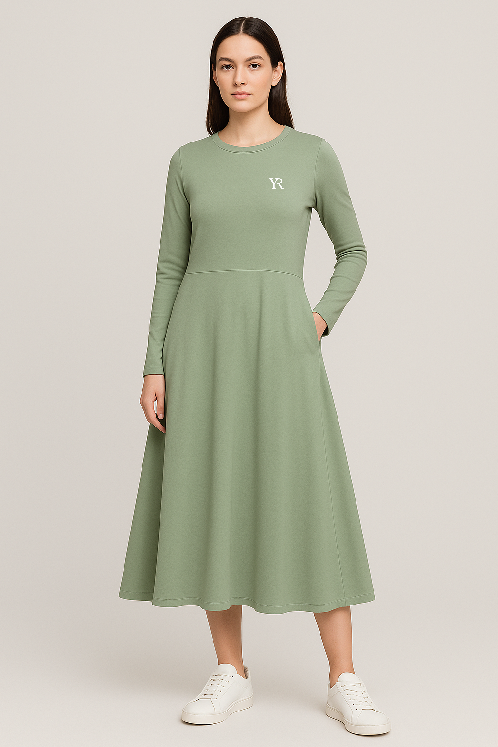 Robe manches longues — Vert sauge