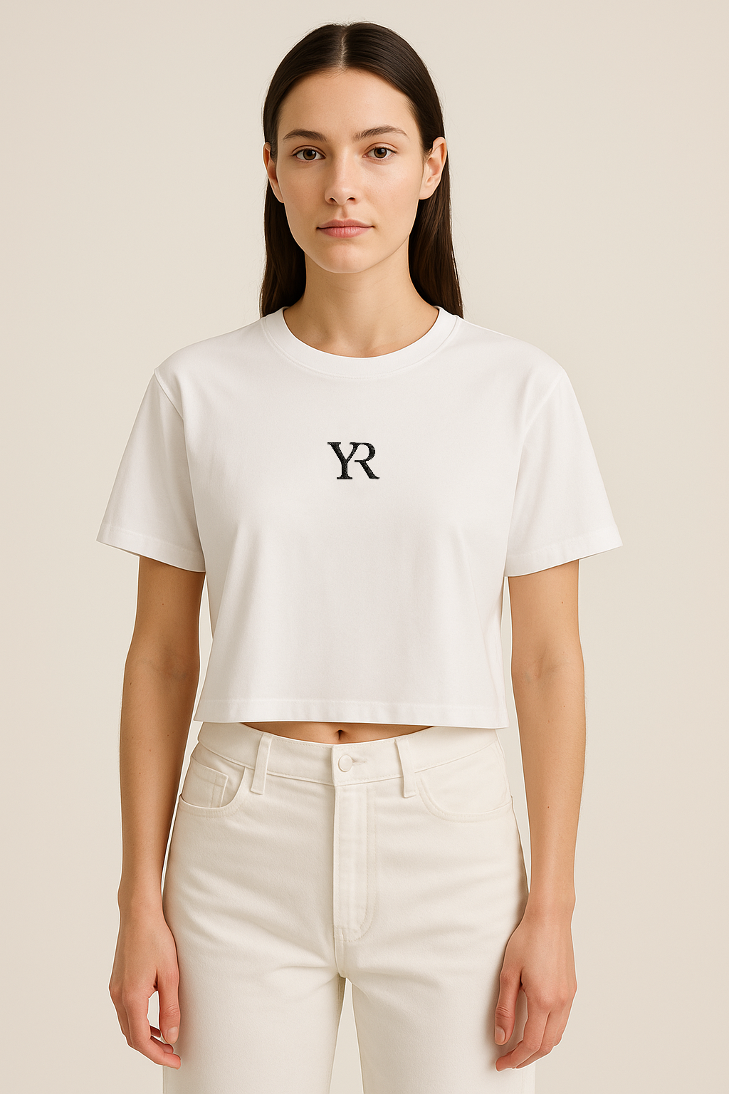 T-shirt coton peigné — Crop top — Blanc neige