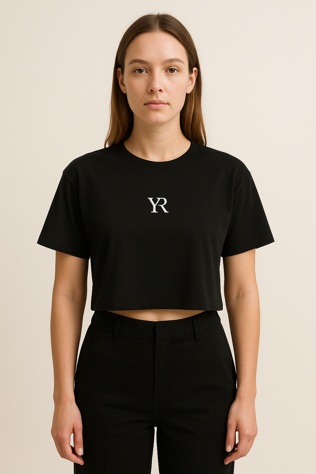 T-shirt coton peigné — Crop top — Noir profond