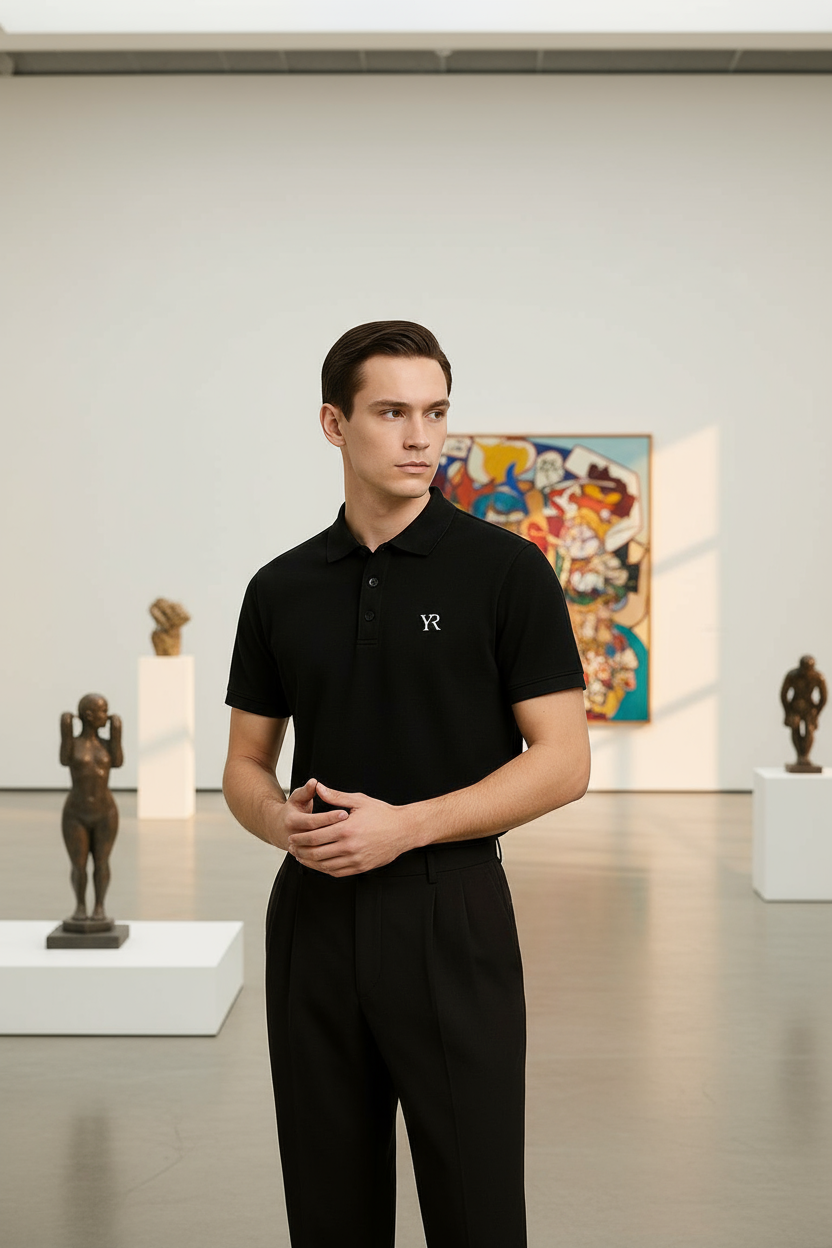 Polo coton premium — Coupe classique — Noir profond