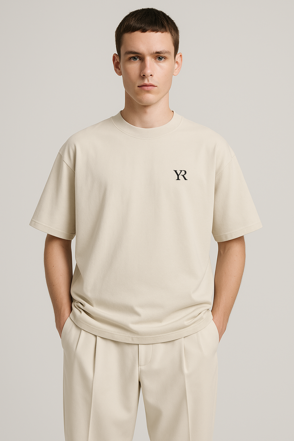 T-shirt coton cardé — Oversize — Blanc délavé