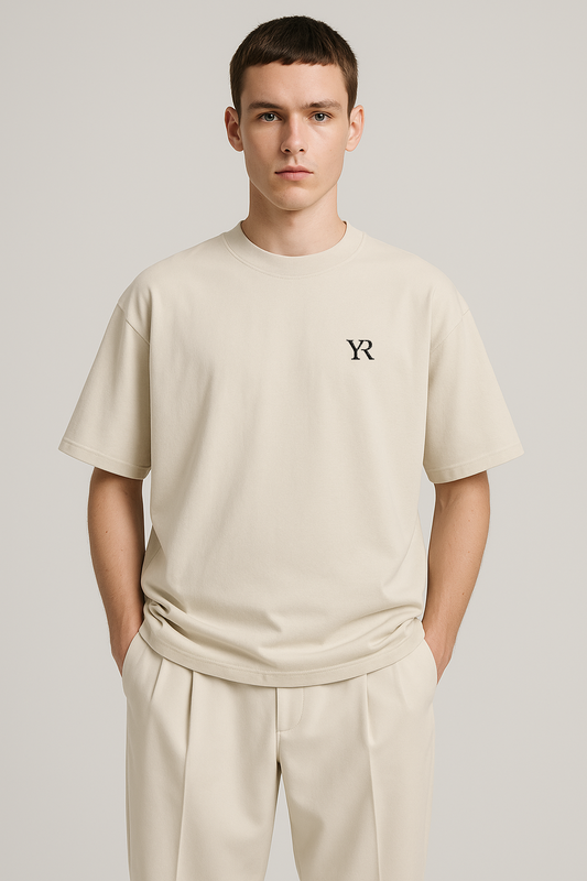 T-shirt coton cardé — Oversize — Blanc délavé