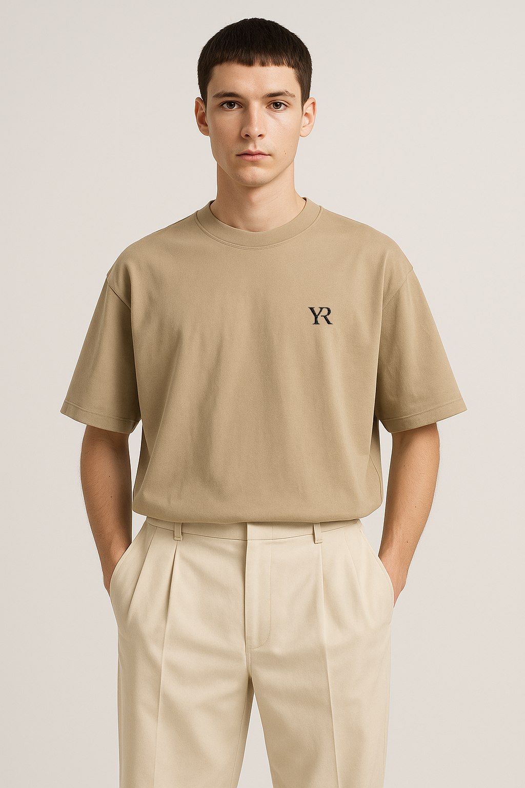 T-shirt coton cardé — Oversize — Beige délavé