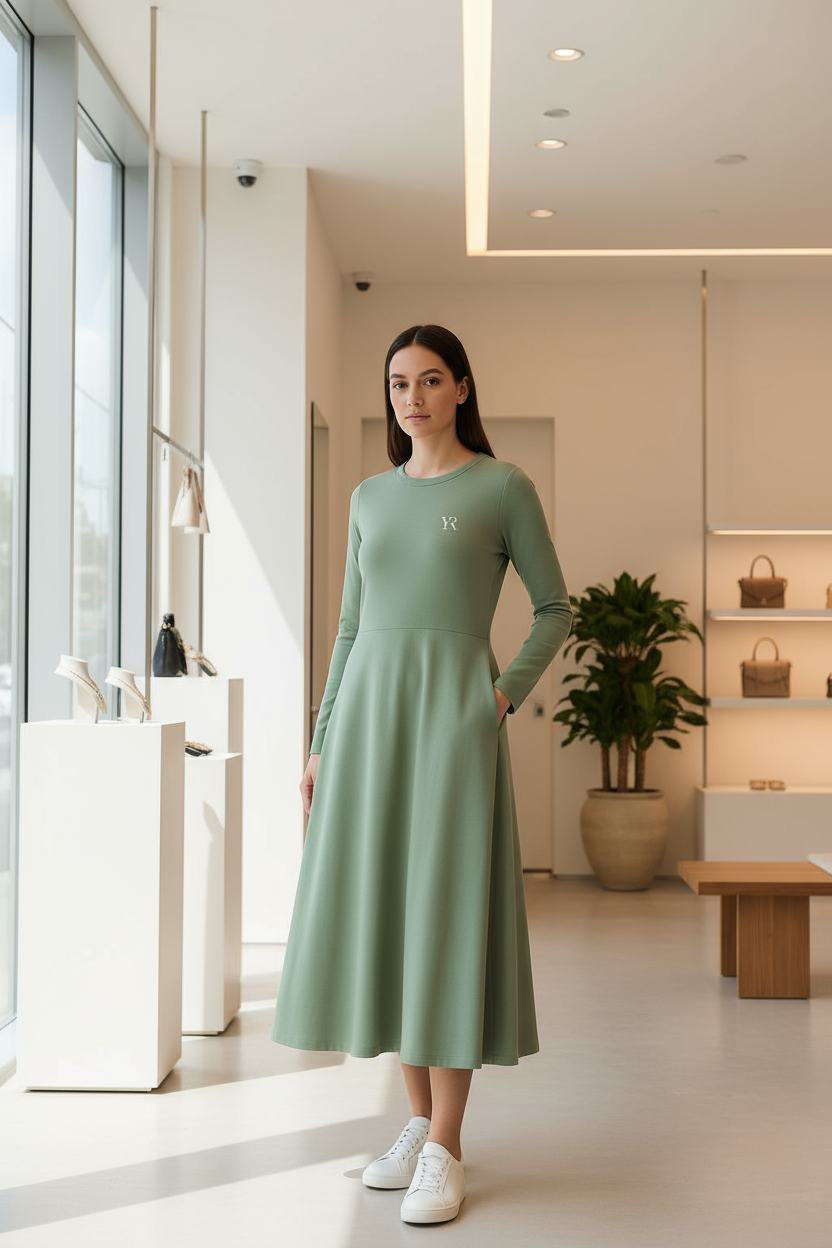 Robe manches longues — Vert sauge