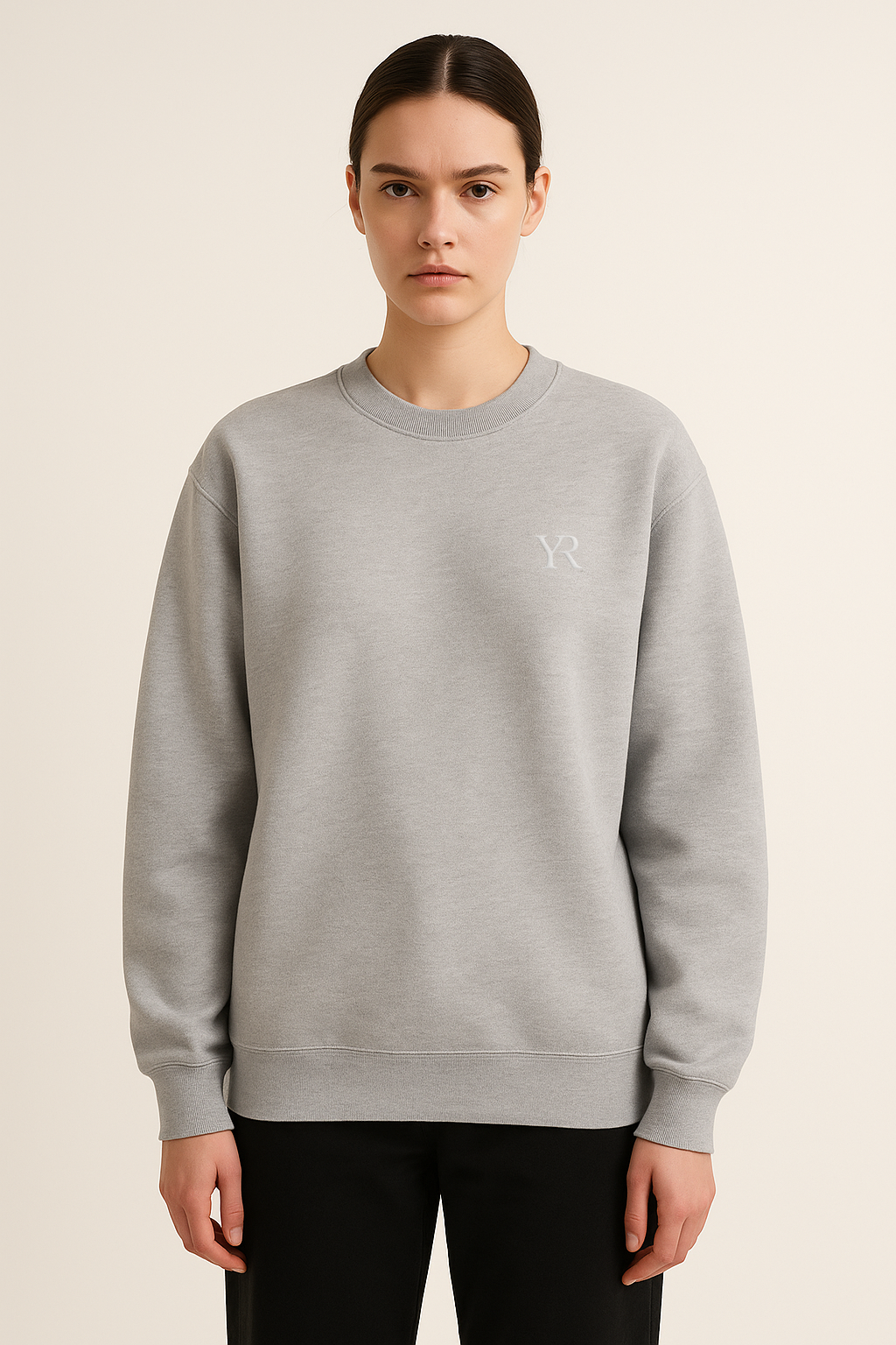 Pull coton doux — Coupe droite — Gris chiné