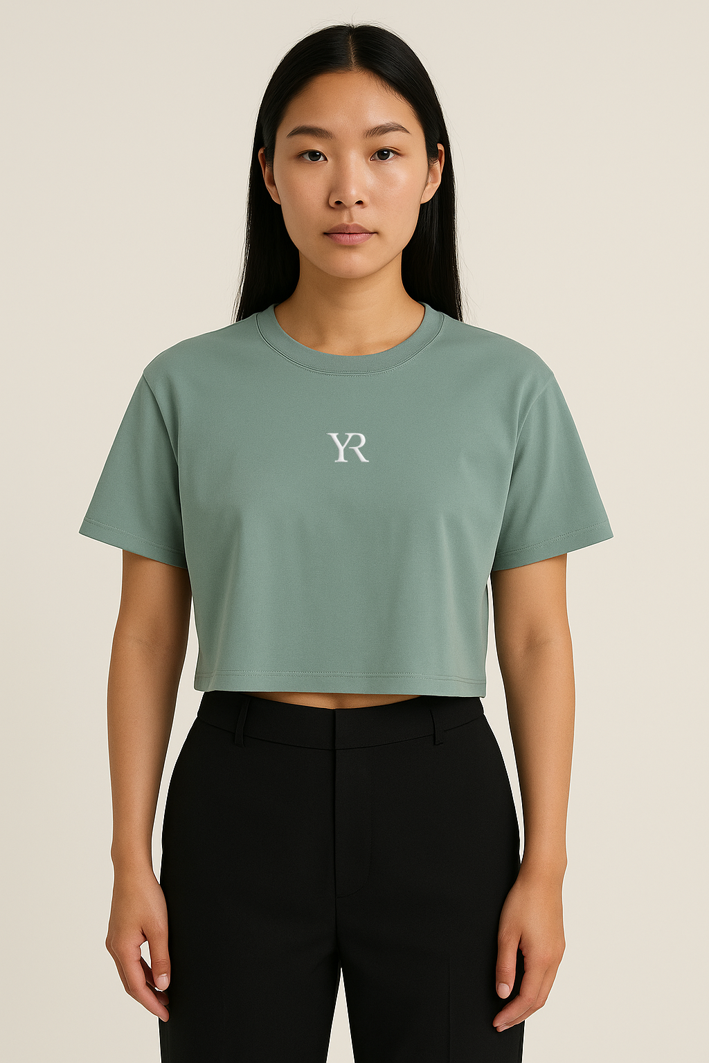 T-shirt coton peigné — Crop top — Vert minéral