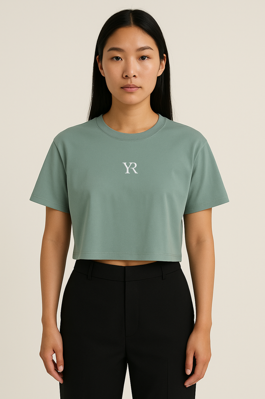T-shirt coton peigné — Crop top — Vert minéral