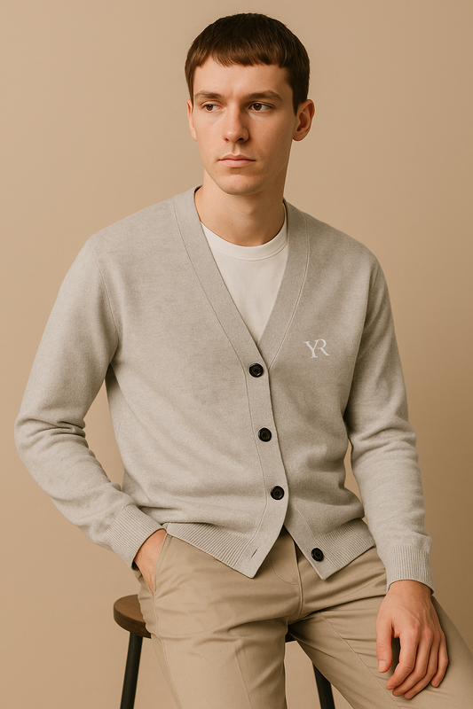 Cardigan en tricot jacquard — Coupe classique — Gris apus