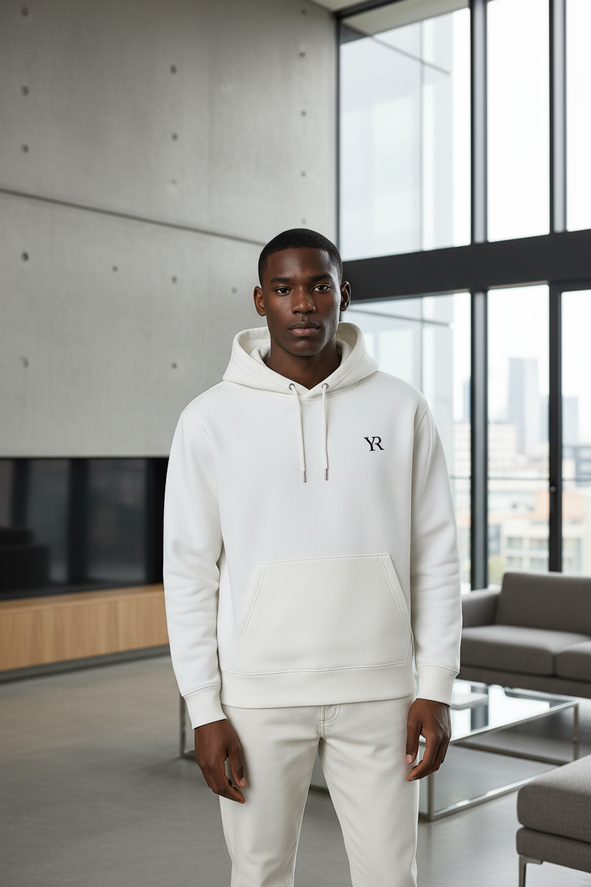 Sweat à capuche coton bio — Coupe droite — Blanc Neige